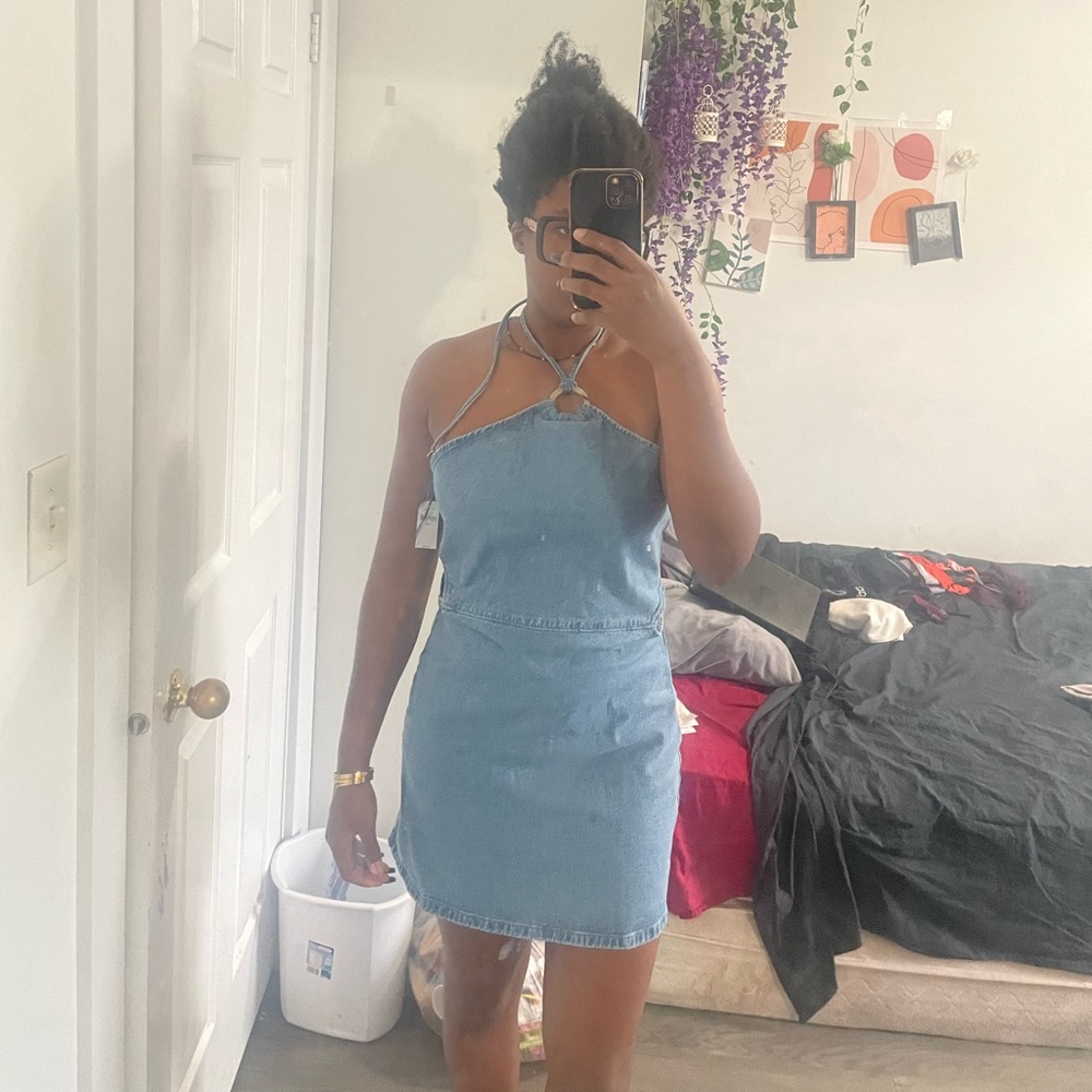 The gap denim halter neck backless dress